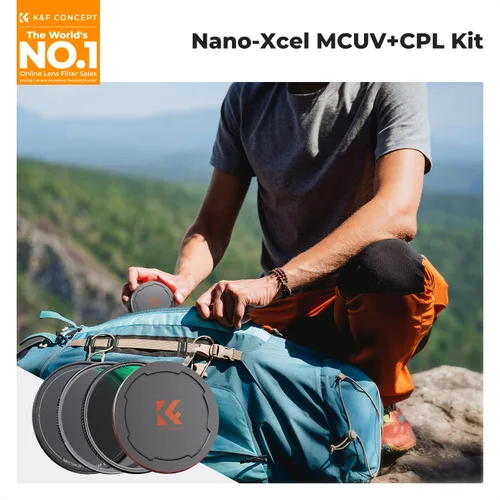 Miniatura 2 de K&F Concept Filtro de polarizadores circulares de 2.638 in y kit de filtro de protección UV MC (2 piezas) con tapa de lente hacia arriba y hacia