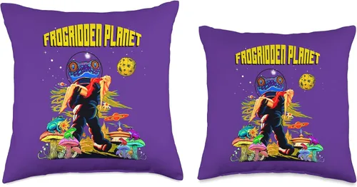 Miniatura 3 de Funny Cute Frog Character 1950's Culture Nostalgia Poison Dart Frogs Cartoon Retro B Movie Fifties Sci-Fi Space - Almohada espacial, 16 x 16
