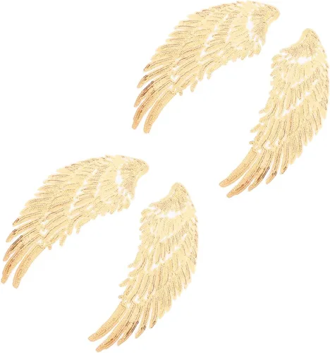 2 pares de parches de tela de alas de ángel de lentejuelas doradas, apliques para planchar para ropa de bricolaje, accesorios de costura, adornos de