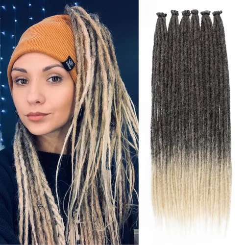 Miniatura 47 de Leeven Extensiones de rastas grises de 40 hebras de 18 pulgadas con terminación única hechas a mano, extensiones de rastas suaves de 0.6 cm