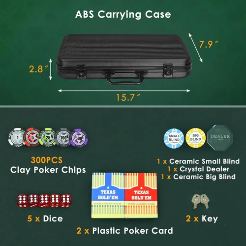 Miniatura 6 de ORIENGEAR Juego de fichas de póquer con denominaciones, 300 unidades de 14 gramos de fichas de casino de arcilla compuesta con estuche ABS y 2 mazos