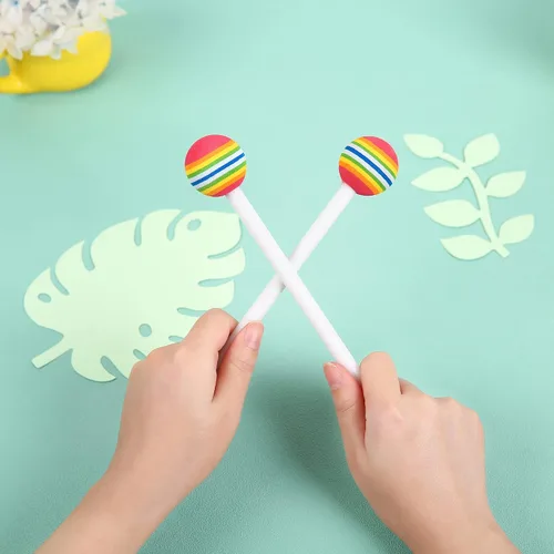 Miniatura 6 de 10 piezas de baquetas para niños, baquetas de caramelo arcoíris de espuma suave con cabeza de percusión para juguetes de ritmo
