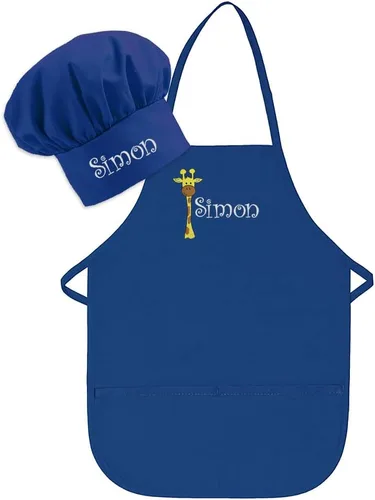 Miniatura 13 de Conjunto de delantal y sombrero personalizado para niños de zoológico, añade tu propio nombre para niños, cocina, horneado