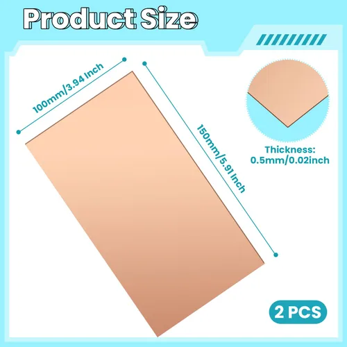 Miniatura 2 de Hoja de cobre, 2 piezas de placas de cobre de 6 x 4 pulgadas de calibre 24 (0.020 in) de grosor, láminas de cobre puro 99% para manualidades