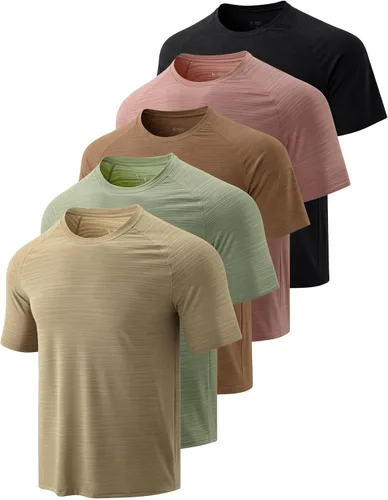 Miniatura 15 de Paquete de 5 camisetas de manga corta para hombre con cuello redondo y de secado rápido Camisetas atléticas para correr, entrenar en el gimnasio
