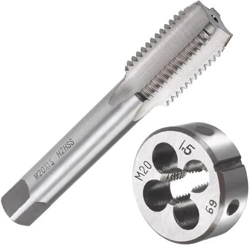 M20 X 1.5 Métrico Grifo y Troquel Set M20 X 0.059 in HSS Recto Estriado Máquina Rosca Mano Derecha Tornillo Macho y Troquel de Roscado Redondo