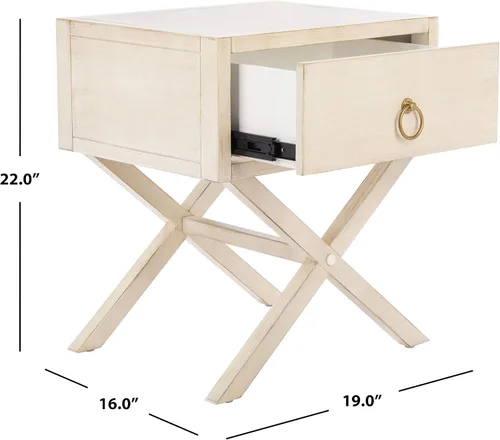 Miniatura 9 de SAFAVIEH Muebles - Mesita de noche Sadie de 1 cajón - Antiguo y blanco - Madera - Diseño de herrajes dorados glamorosos - Ideal para dormitorio, 19