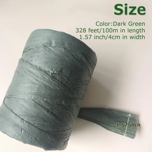 Miniatura 5 de Cinta de papel de rafia para envolver regalos/decoración de bricolaje, 328 pies 1 rollo (verde oscuro)