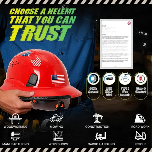 Miniatura 8 de Cascos De Construcción de ala completa Cascos de seguridad aprobados por OSHA con visera transparente - Casco de seguridad de construcción ventilado