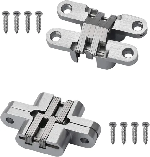Paquete de 2 bisagras ocultas invisibles de 1.77 pulgadas, bisagras cruzadas ocultas invisibles de 180 grados para puerta, cruz de aleación de zinc,