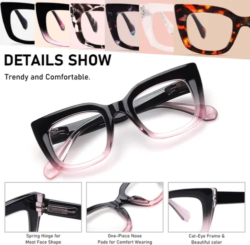 Miniatura 6 de Lentes de lectura para mujeres, paquete de 6, lentes de moda de ojo de gato con bloqueo de luz azul, lectores de computadora antirreflejos, lentes UV