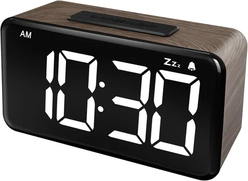 NOKLEAD Reloj despertador digital: veta de madera, pantalla LED grande de 5.9 pulgadas, fácil de usar para personas mayores y hombres, brillo