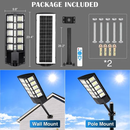 Miniatura 2 de ZJOJO Luz solar impermeable para exteriores, 30000 lúmenes, 1160 LED, luces de calle solares para exteriores del atardecer al amanecer, luz LED