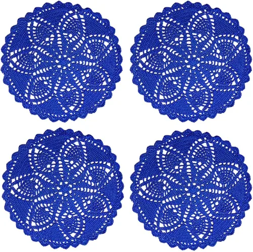 Miniatura 16 de Mantel Individual de Encaje de 11 a 12 Pulgadas Tapetes de Mesa Redondos Hechos a Mano Tapete de Ganchillo Cocina Vajilla Posavasos para Taza