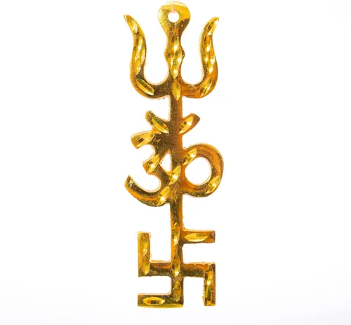 Brss Trishakti Escultura religiosa espiritual india antigua decoración auspiciosa para colgar en la pared de la puerta, obra de exhibición para la