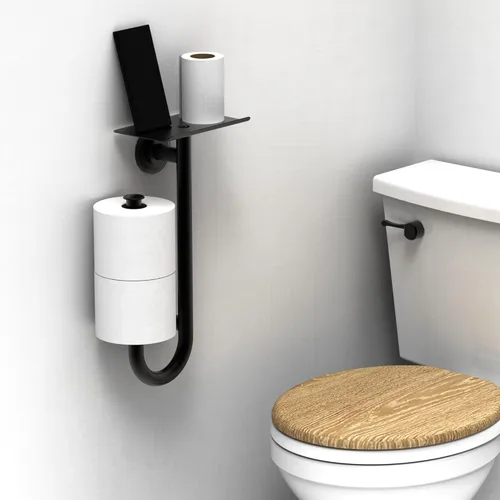 Miniatura 7 de Barra de seguridad para inodoro 3 en 1 con soporte de papel de seda integrado y estante para teléfono, para 2 megarrollos, soporte de peso de 250