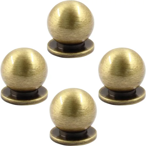 Miniatura 10 de Jiozermi Paquete de 4 mini pomos redondos de latón macizo, tiradores de latón de 3/4 pulgadas de diámetro, tiradores de cajones dorados pequeños, Oro