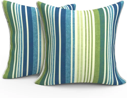 Miniatura 289 de Juego de 2 almohadas para exteriores de 16 x 16 pulgadas, repelentes al agua con interiores, para muebles de patio, hogar, jardín, geometría bohemia