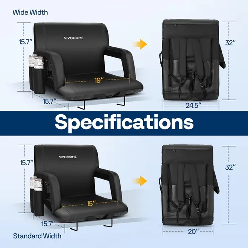 Miniatura 2 de VIVOHOME Asientos reclinables para estadio con respaldo y cojín, paquete de 2 sillas acolchadas portátiles con reposabrazos y soporte para tazas