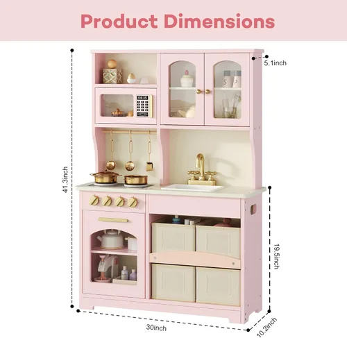 Miniatura 4 de knoworld Cocina de Juguete para Niños, Juego de Cocina de Madera con Almacenamiento Inteligente y Accesorios, Juego de Cocina para Niños Pequeños