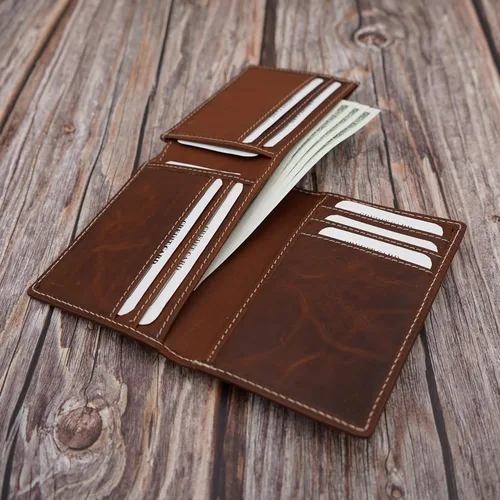 Miniatura 4 de ag wallets Billetera plegable de cuero de vaca para hombre con forma única y tarjeta de identificación (marrón vintage), OS (1209CF), Marrón