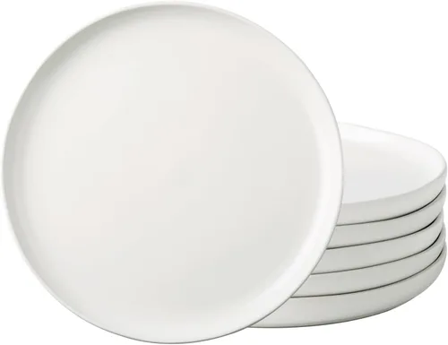 AmorArc Juego de 6 platos llanos de cerámica, con borde ondulado de 10.25 pulgadas, platos de vajilla para cocina, microondas y lavavajillas, Blanco