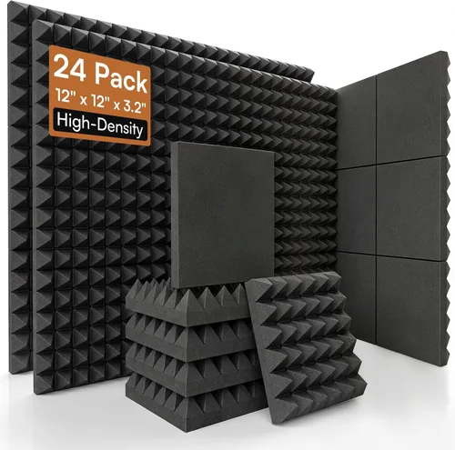 Miniatura 28 de SODOCT - Paquete de 12 paneles acústicos grandes, 47.2 x 23.6 x 0.4 pulgadas, paneles a prueba de sonido para paredes, paneles de absorción de Negro
