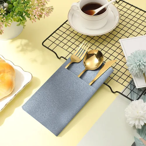 Miniatura 3 de Seajan 35 servilletas de lino de bolsillo, servilletas desechables de papel airlaid preplegadas con bolsillo integrado para cubiertos para Azul