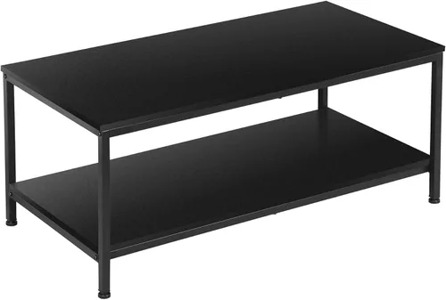 Miniatura 16 de SUPER DEAL Mesa de café industrial de 2 niveles con estante de almacenamiento para apartamento pequeño, sala de estar, mesa auxiliar rectangular