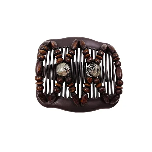 Miniatura 3 de Peines mágicos para el cabello para mujer, con cuentas de madera, elásticos, de doble cara, accesorios para el cabello, paquete de 5