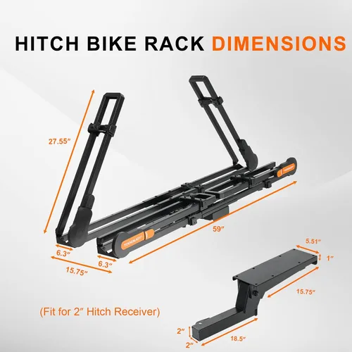 Miniatura 2 de TOOENJOY Soporte de bicicleta plegable para enganche, plataforma de transporte de bicicletas resistente con brazos duales, se ajusta a receptor