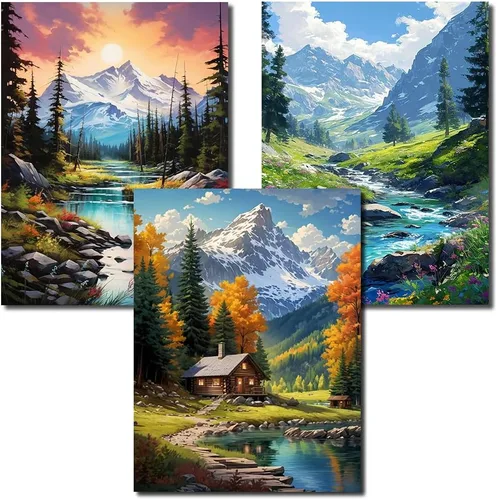 Miniatura 21 de Axquilon Kits de arte de diamantes para adultos, paquete de 3 kits de pintura de diamantes de vaca de las tierras altas para adultos, 5D redondo