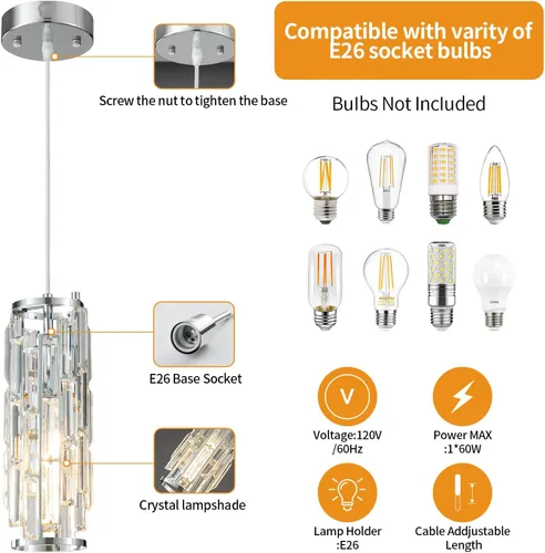 Miniatura 2 de Luces colgantes, lámpara colgante moderna de cromo, mini candelabros de cristal, iluminación colgante para cocina, isla, comedor, dormitorio