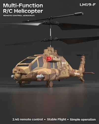 Miniatura 6 de Helicóptero RC con misiles, helicóptero militar de control remoto de 2.4 GHz para niños, helicóptero militar, luces LED, retención de altitud, Marrón