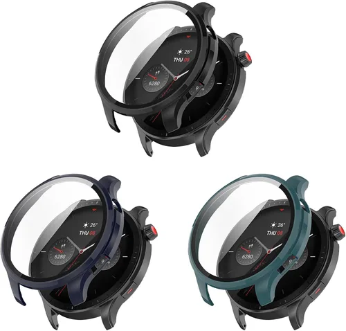 Miniatura 10 de Funda de reloj compatible con Amazfit GTR 4, resistente a los arañazos, funda de PC con protector de pantalla de vidrio templado HD para Amazfit GTR