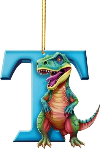 Miniatura 22 de Adorno de Navidad personalizado de dinosaurio de 26 letras, adornos colgantes 2023, monograma inicial de plástico, decoraciones de árbol de Navidad