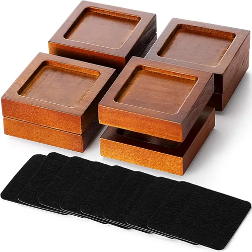 Miniatura 9 de Paquete de 8 elevadores de madera maciza para muebles, altura ajustable de 1 a 4 pulgadas, agujero empotrado antideslizante con 8 tapetes
