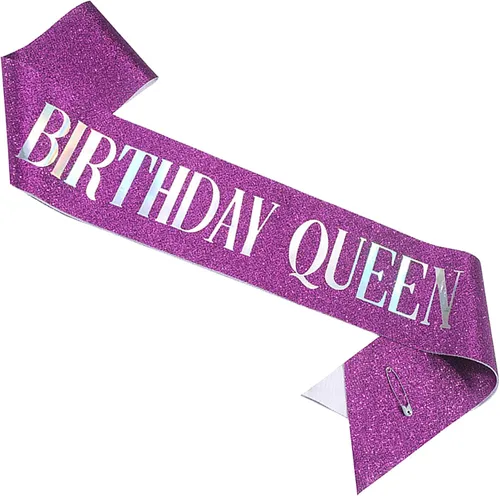 Miniatura 8 de Banda de cumpleaños Queen rosa, letras de papel de aluminio deslumbrante con purpurina para mujeres 21, 30, 40, 50, 60, regalos divertidos