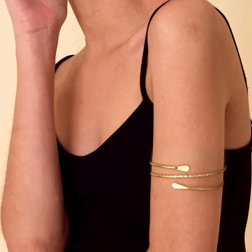 Miniatura 4 de FUNRUN JEWELRY Brazalete para la parte superior del brazo para mujer, brazalete dorado para el brazo, pulseras ajustables, espiral, brazalete