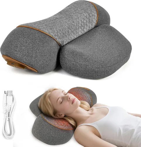 Almohada masajeadora de cuello con calefacción inalámbrica para aliviar el dolor de tejido profundo, dispositivo de tracción cervical recargable 3