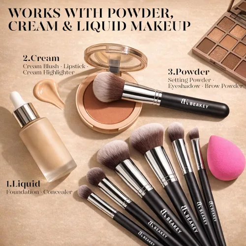 Miniatura 5 de Conjuntos de brochas de maquillaje BEAKEY, juegos de brochas con esponjas de maquillaje (10+2 piezas, con estuche negro) Storage case with lid