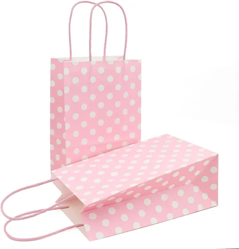 Miniatura 7 de AZOWA Bolsas de papel azul claro con lunares blancos, pequeñas bolsas de regalo de lunares azul claro para recuerdos de fiesta