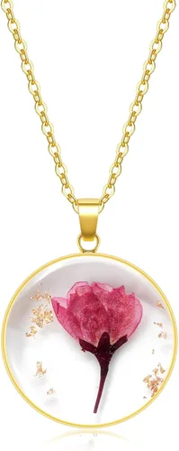 Collares de flores de nacimiento para mujer, collar de 1 a 12 meses, collar de flores prensadas hecho a mano, regalo único de vacaciones, dorado, 18