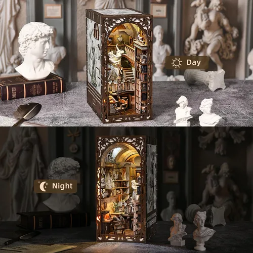 Miniatura 6 de CCCDF - Kit de manualidades para rincón de lectura de biblioteca, kit de casa de muñecas en miniatura, rompecabezas de madera 3D con luces LED