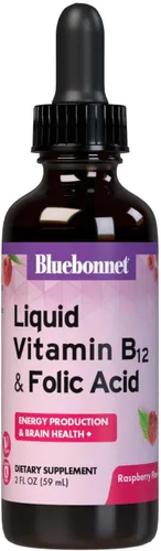 Bluebonnet Nutrition Vitamina líquida B12 y ácido fólico, para impulso de energía*, sin soja, sin gluten, sin lácteos, vegano, 400 mcg de ácido
