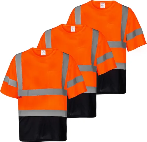 Miniatura 9 de ProtectX Camiseta de seguridad reflectante de manga corta de alta visibilidad, camisas de alta visibilidad transpirables resistentes para hombres
