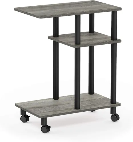 Miniatura 4 de Furinno Turn-N-Tube - Mesa auxiliar en forma de C con ruedas, robre francés gris/negro Roble francés gris/negro.