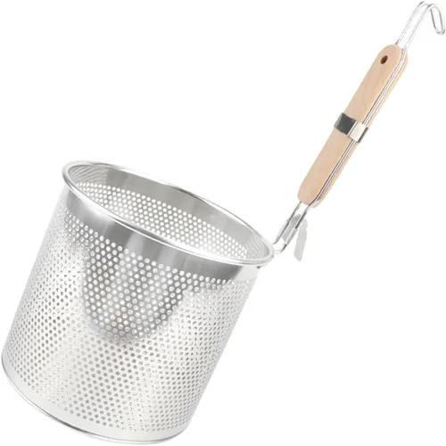 Miniatura 9 de Colador de cocina multiusos de acero inoxidable con mango de madera, colador de cocina para colar, freír, cocinar al vapor y cocinar (7.1 in)