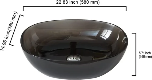 Miniatura 6 de Cpingao Fregadero ovalado translúcido de 23 x 15 pulgadas para gabinete, encimera de resina de piedra en forma de barco para lavabo con drenaje Negro