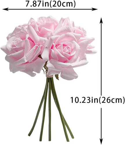 Miniatura 7 de DUYONE Rosas artificiales de un solo tallo 10 piezas de arreglo floral de seda falsa para decoración del hogar, fiesta, boda (rosa claro)